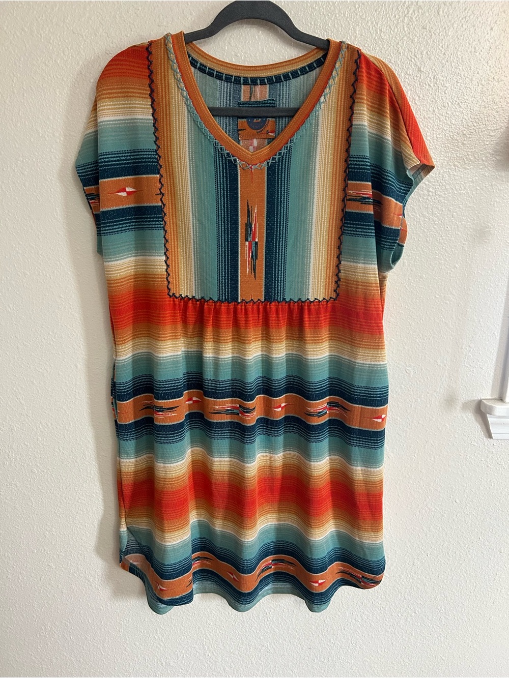 Double D Ranch Multicolor Serape Aztec Embroidered Detail Dress Womens Size S